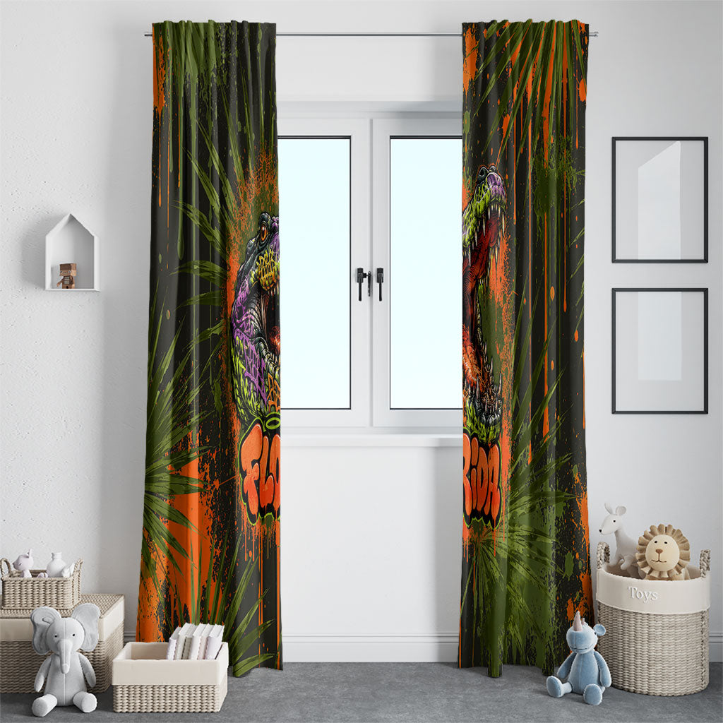 Florida Alligator Airboat Window Curtain Everglade Swamp Life Graffiti Splatter Artwork