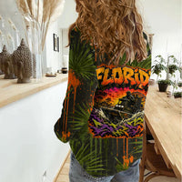 Florida Alligator Airboat Women Casual Shirt Everglade Swamp Life Graffiti Splatter Artwork