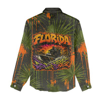Florida Alligator Airboat Women Casual Shirt Everglade Swamp Life Graffiti Splatter Artwork