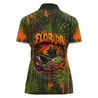 Florida Alligator Airboat Women Polo Shirt Everglade Swamp Life Graffiti Splatter Artwork
