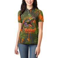 Florida Alligator Airboat Women Polo Shirt Everglade Swamp Life Graffiti Splatter Artwork