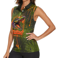 Florida Alligator Airboat Women Sleeveless Polo Shirt Everglade Swamp Life Graffiti Splatter Artwork