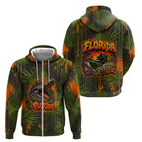 Florida Alligator Airboat Zip Hoodie Everglade Swamp Life Graffiti Splatter Artwork