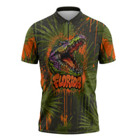 Florida Alligator Airboat Zipper Polo Shirt Everglade Swamp Life Graffiti Splatter Artwork