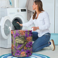 Florida Gator Wild Airboat Laundry Basket Tropical Hibiscus Floral Graffiti Paint Splatter Art