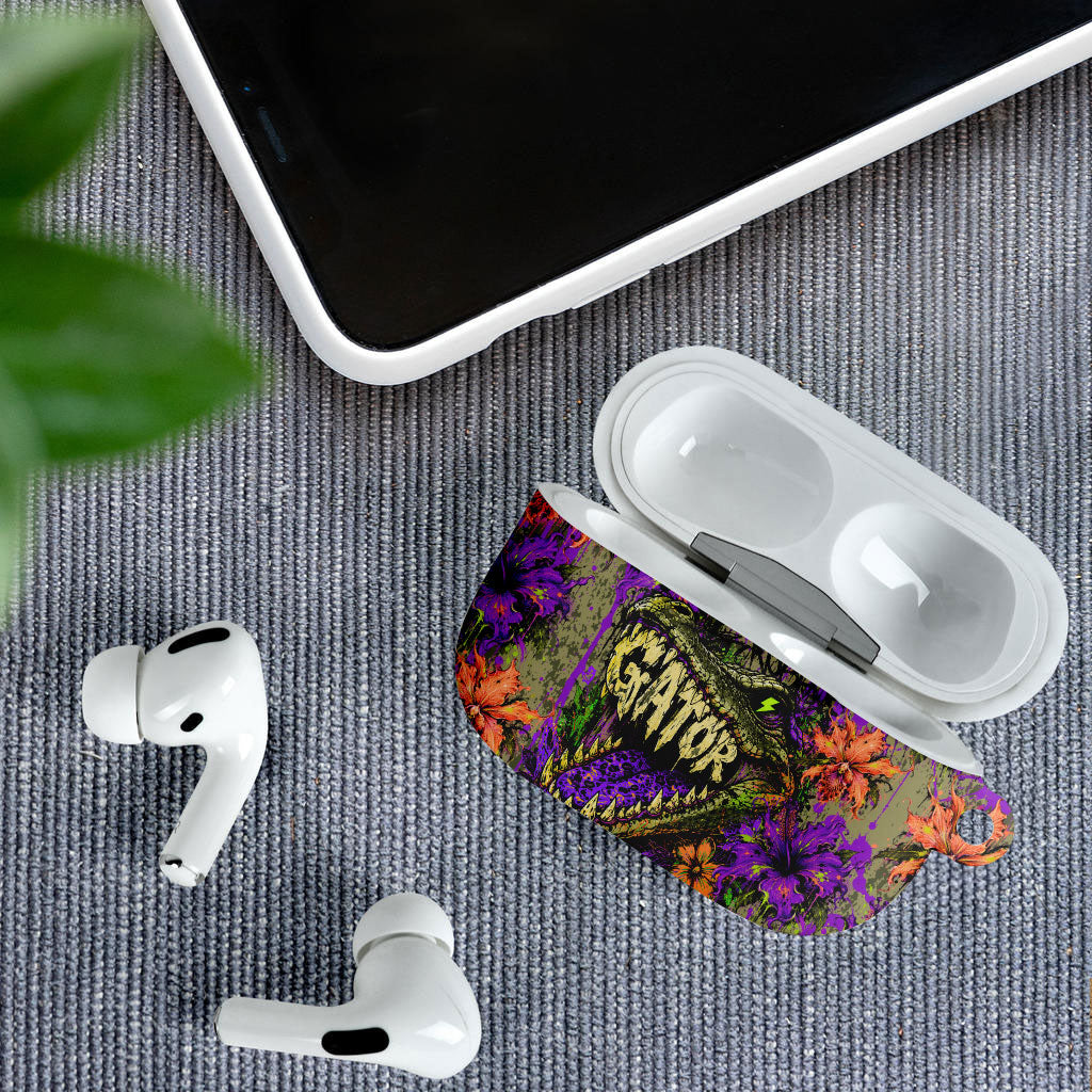 Florida Gator Wild Airboat AirPods Case Tropical Hibiscus Floral Graffiti Paint Splatter Art