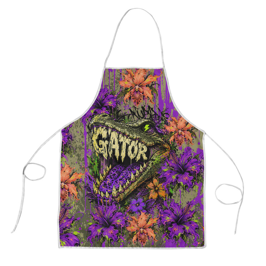 Florida Gator Wild Airboat Apron Tropical Hibiscus Floral Graffiti Paint Splatter Art