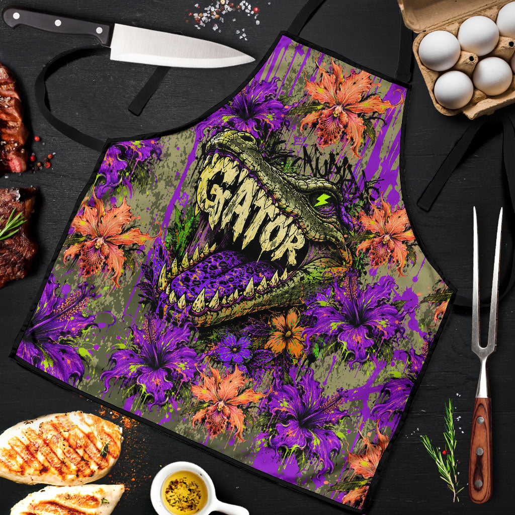 Florida Gator Wild Airboat Apron Tropical Hibiscus Floral Graffiti Paint Splatter Art