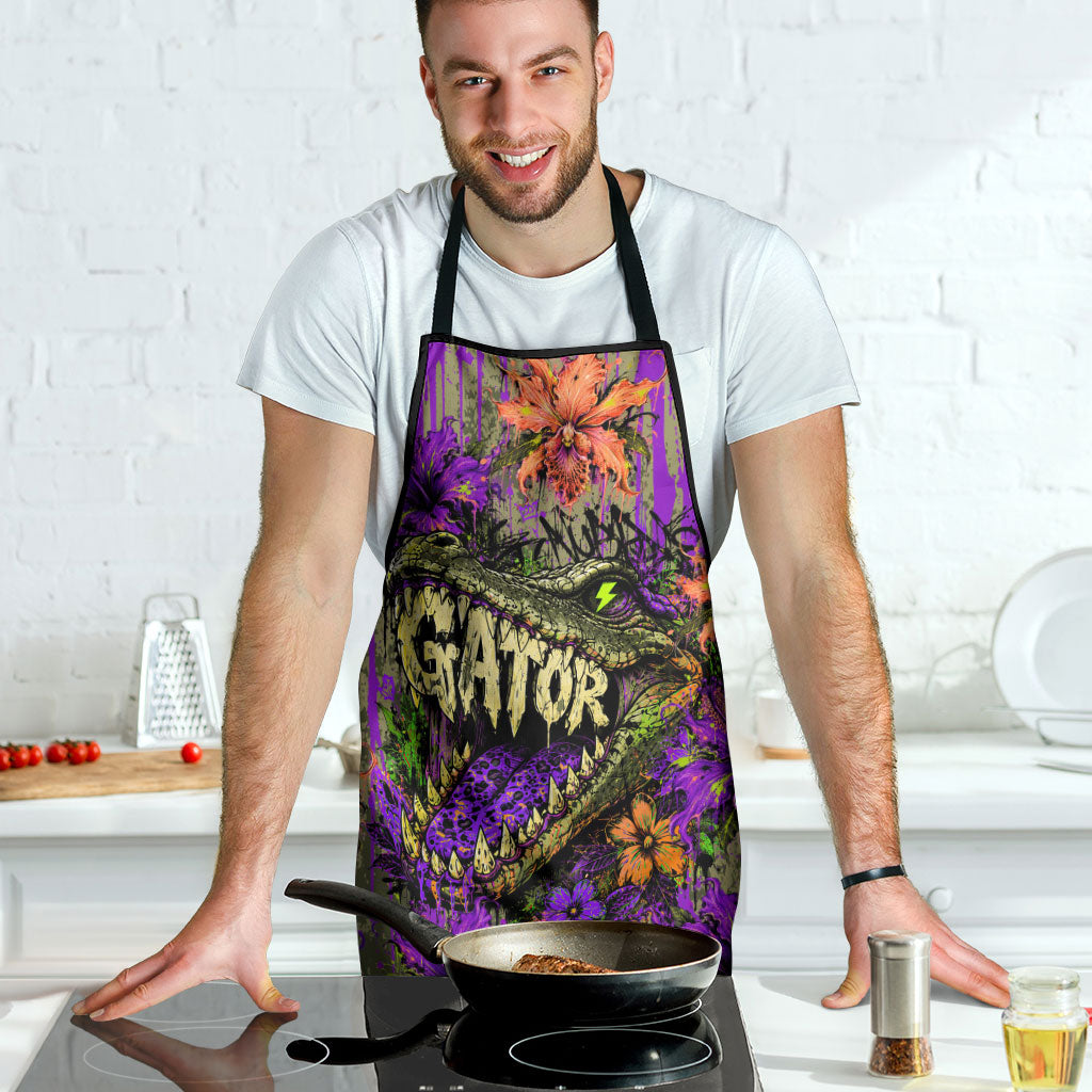 Florida Gator Wild Airboat Apron Tropical Hibiscus Floral Graffiti Paint Splatter Art