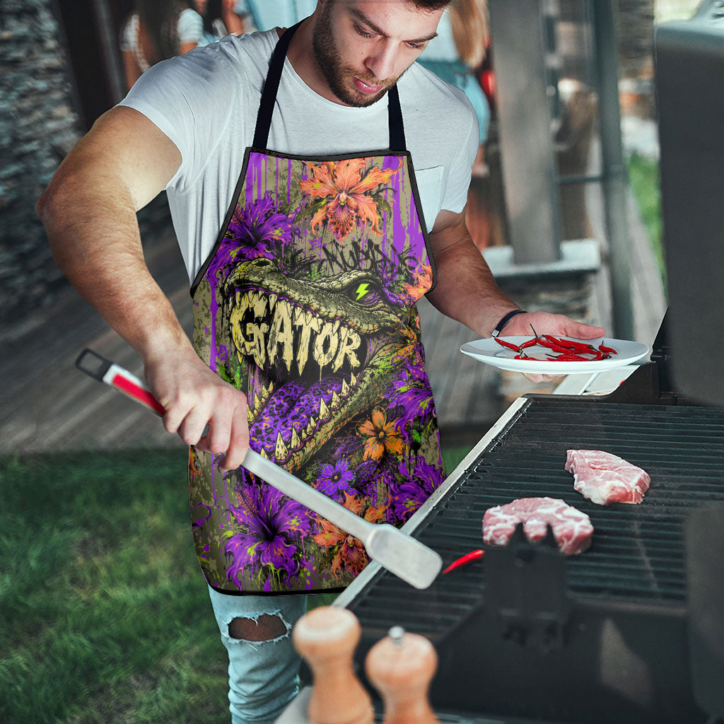 Florida Gator Wild Airboat Apron Tropical Hibiscus Floral Graffiti Paint Splatter Art