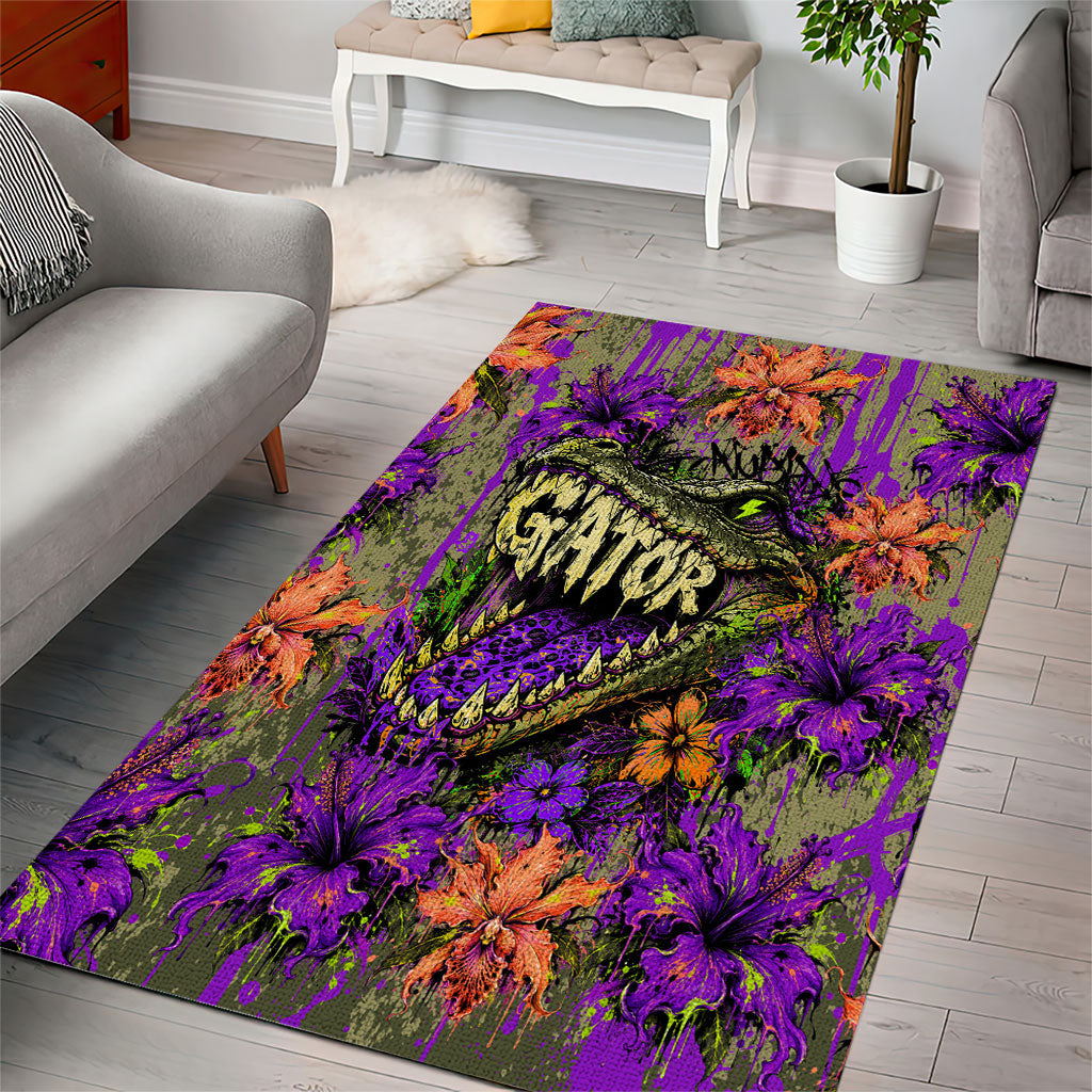 Florida Gator Wild Airboat Area Rug Tropical Hibiscus Floral Graffiti Paint Splatter Art
