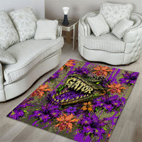Florida Gator Wild Airboat Area Rug Tropical Hibiscus Floral Graffiti Paint Splatter Art