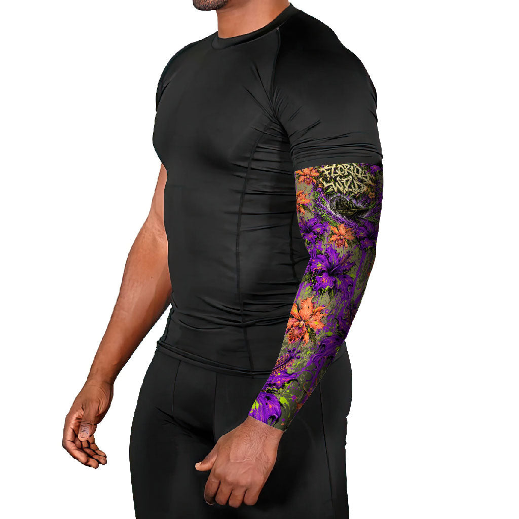 Florida Gator Wild Airboat Arm Sleeves Tropical Hibiscus Floral Graffiti Paint Splatter Art