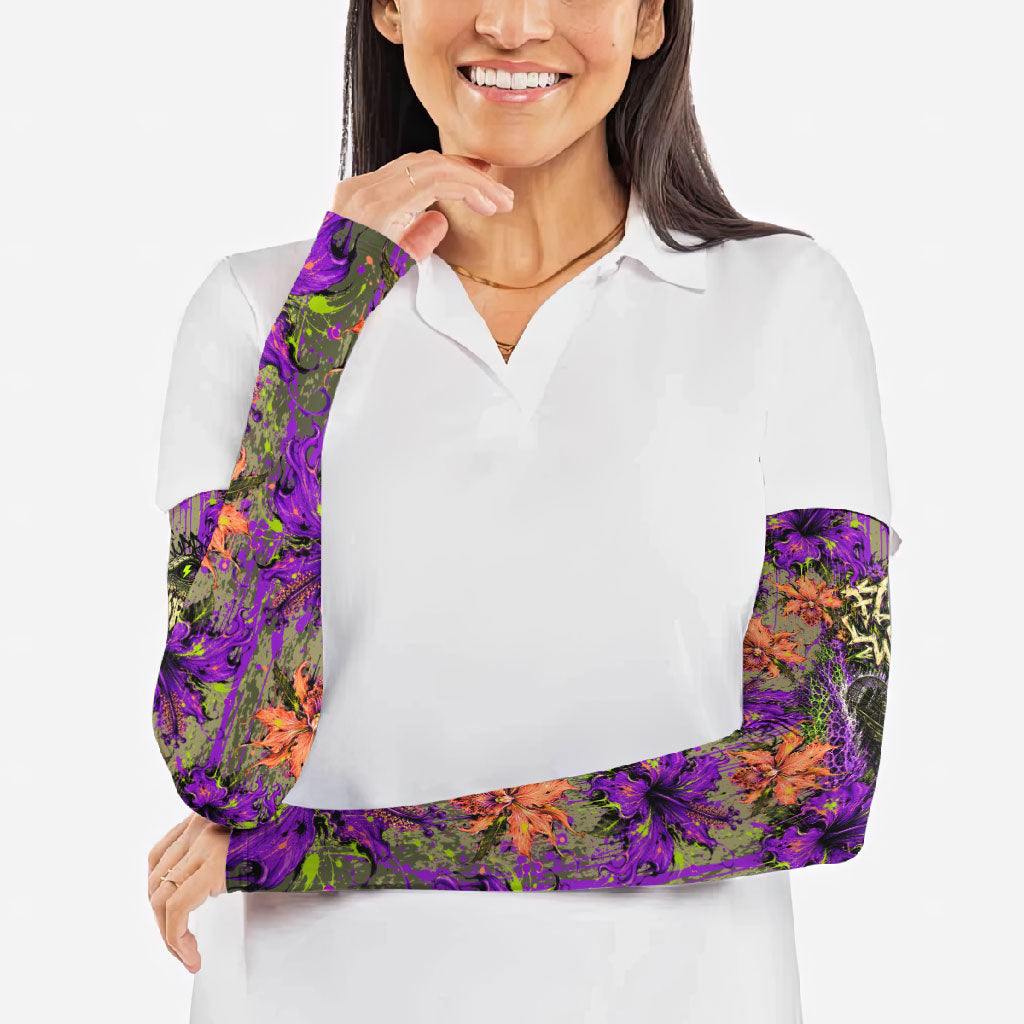 Florida Gator Wild Airboat Arm Sleeves Tropical Hibiscus Floral Graffiti Paint Splatter Art