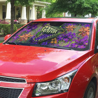 Florida Gator Wild Airboat Auto Sun Shade Tropical Hibiscus Floral Graffiti Paint Splatter Art