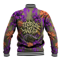 Florida Gator Wild Airboat Baseball Jacket Tropical Hibiscus Floral Graffiti Paint Splatter Art