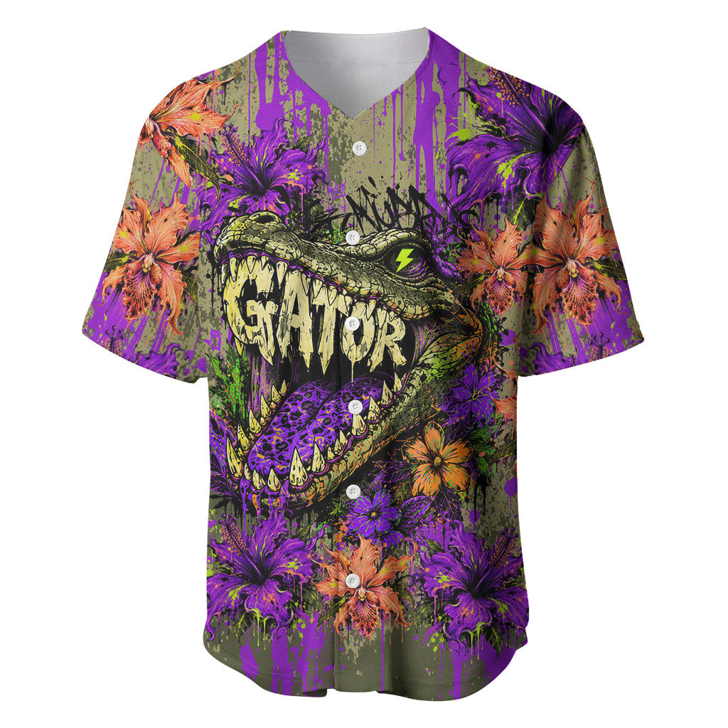 Florida Gator Wild Airboat Baseball Jersey Tropical Hibiscus Floral Graffiti Paint Splatter Art