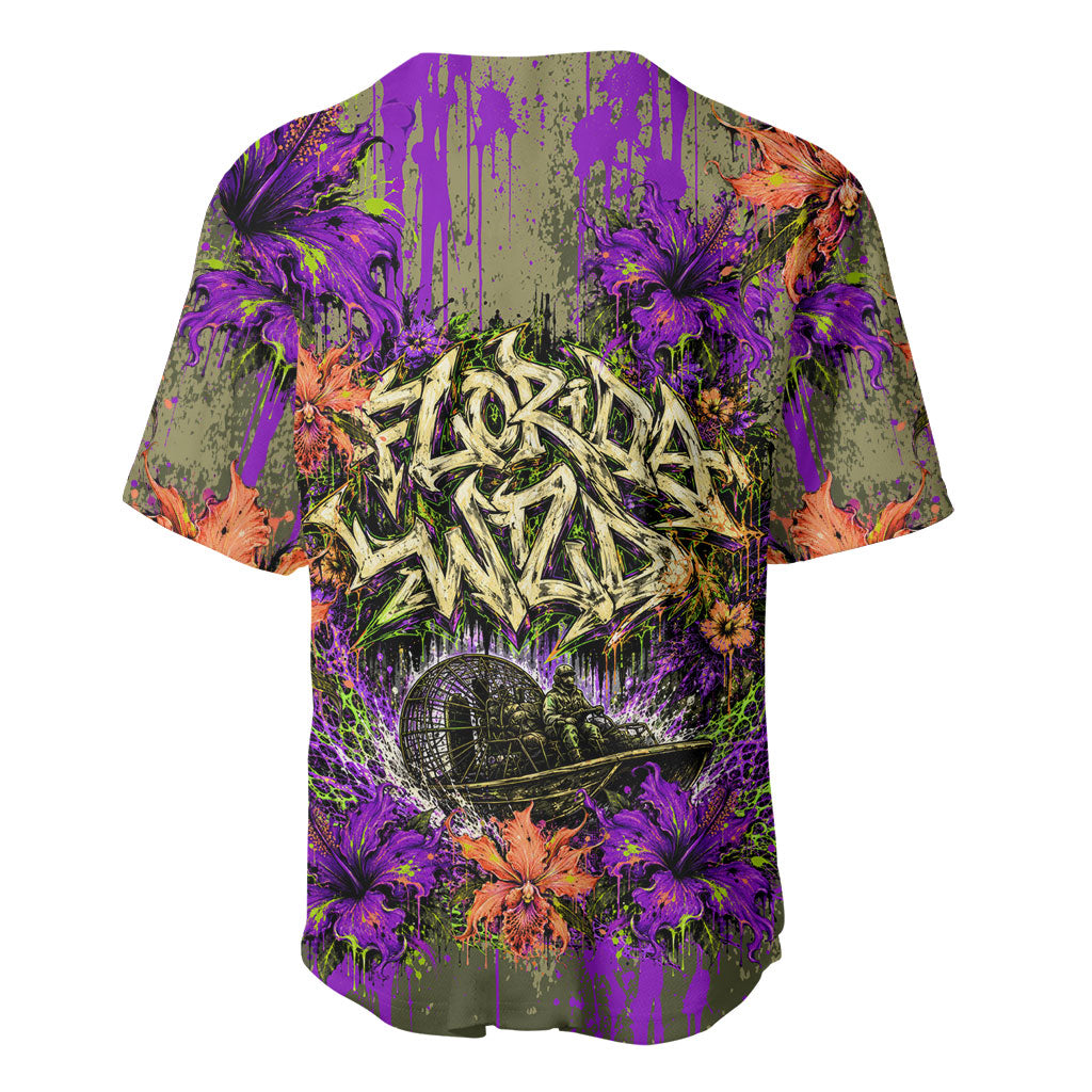 Florida Gator Wild Airboat Baseball Jersey Tropical Hibiscus Floral Graffiti Paint Splatter Art