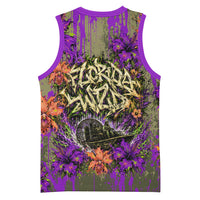 Florida Gator Wild Airboat Basketball Jersey Tropical Hibiscus Floral Graffiti Paint Splatter Art
