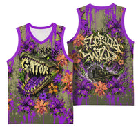 Florida Gator Wild Airboat Basketball Jersey Tropical Hibiscus Floral Graffiti Paint Splatter Art