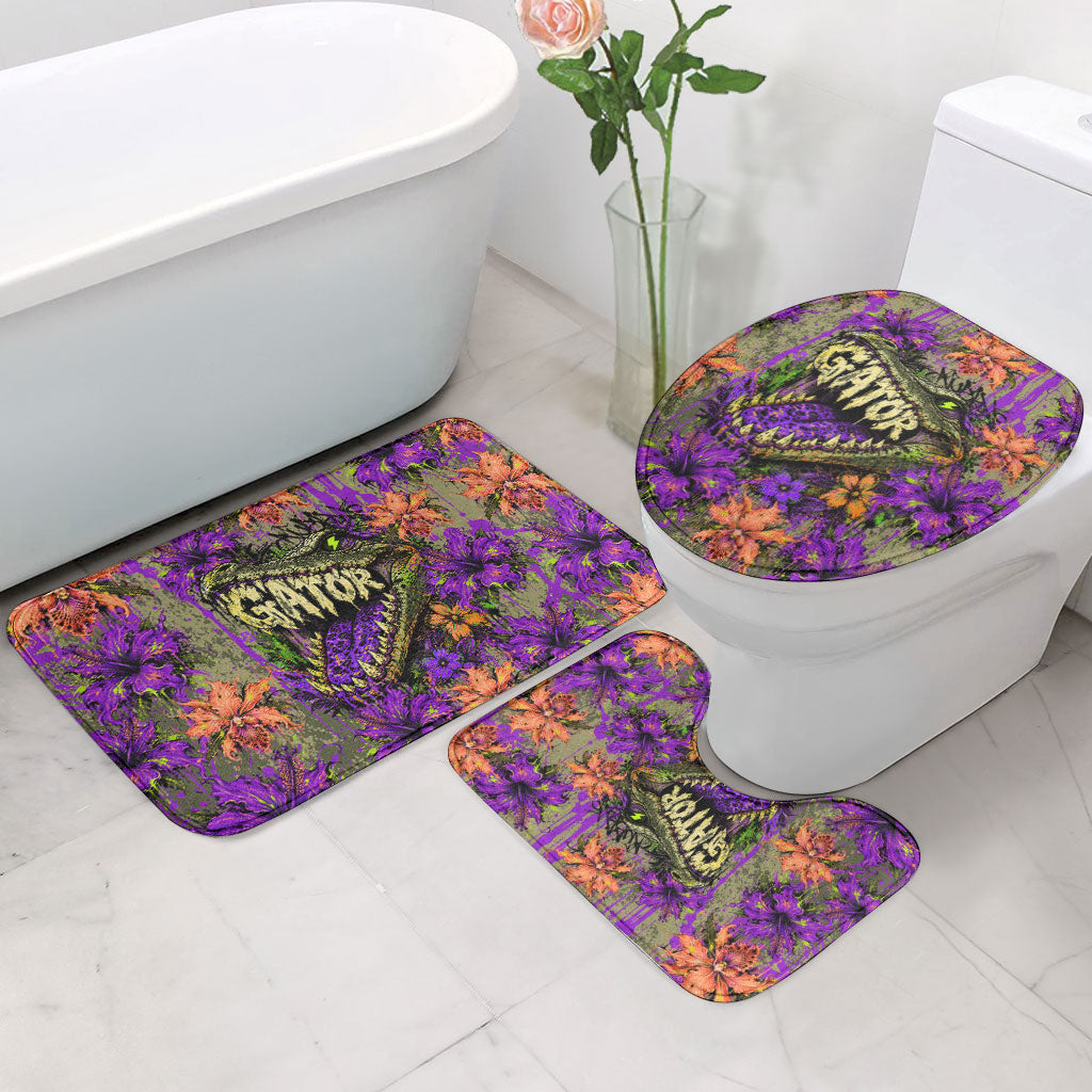 Florida Gator Wild Airboat Bathroom Set Tropical Hibiscus Floral Graffiti Paint Splatter Art