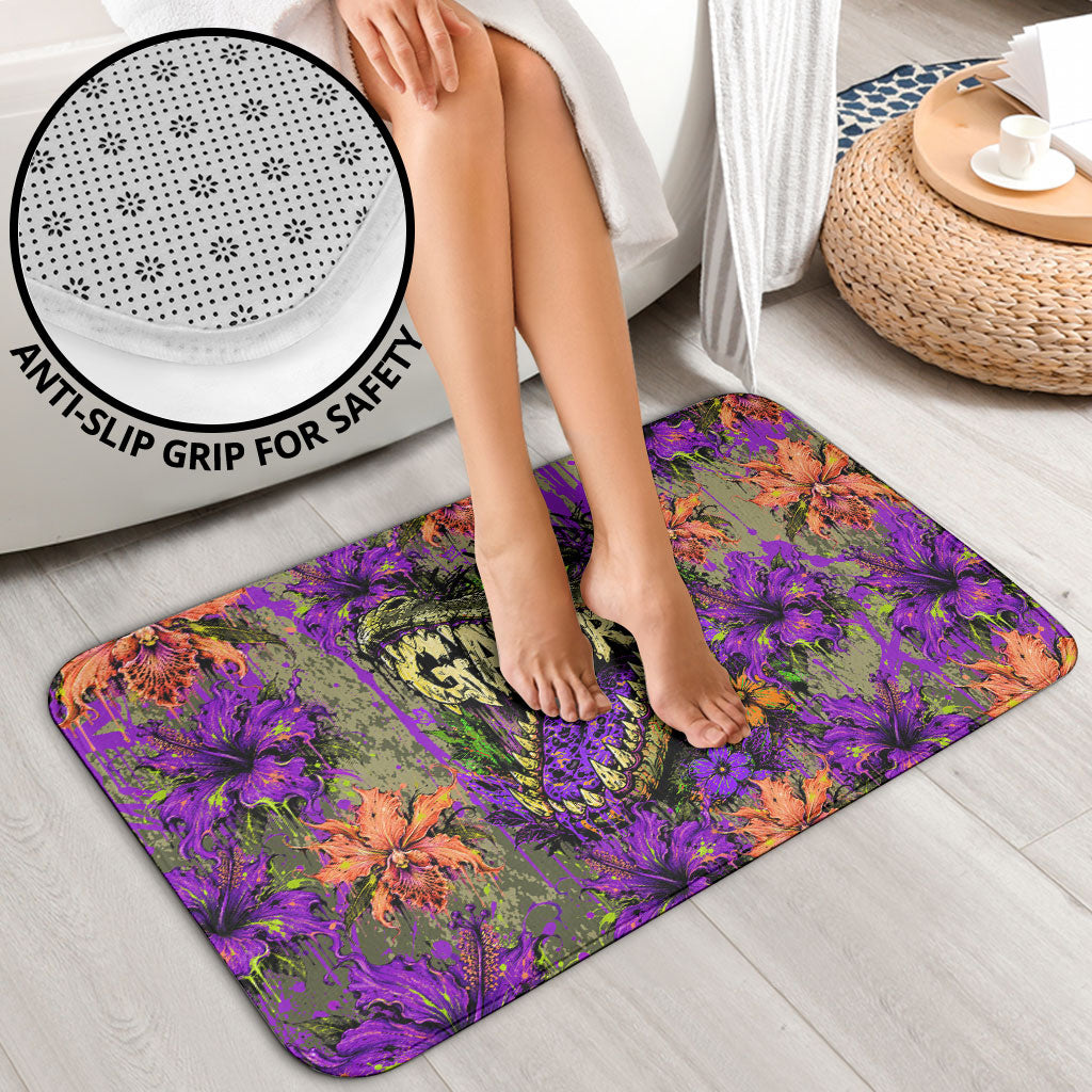 Florida Gator Wild Airboat Bathroom Set Tropical Hibiscus Floral Graffiti Paint Splatter Art