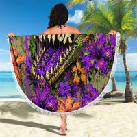 Florida Gator Wild Airboat Beach Blanket Tropical Hibiscus Floral Graffiti Paint Splatter Art