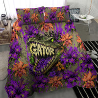 Florida Gator Wild Airboat Bedding Set Tropical Hibiscus Floral Graffiti Paint Splatter Art