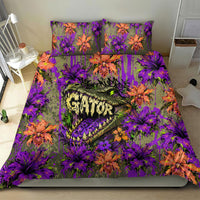 Florida Gator Wild Airboat Bedding Set Tropical Hibiscus Floral Graffiti Paint Splatter Art