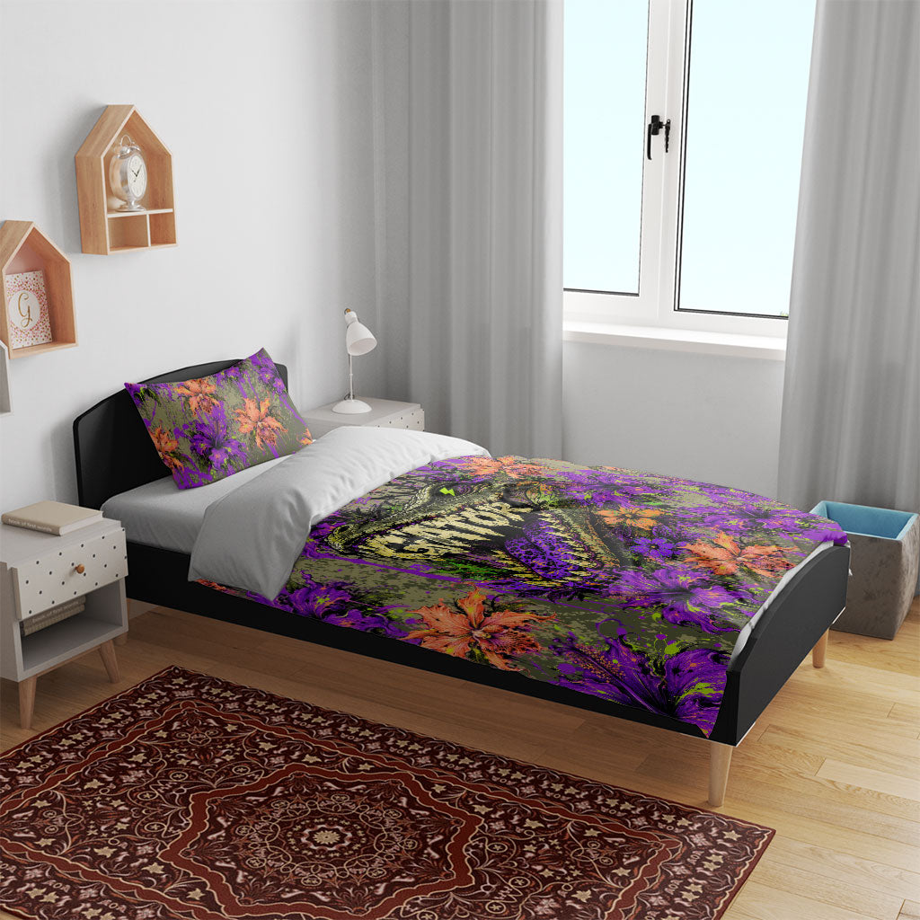 Florida Gator Wild Airboat Bedding Set Tropical Hibiscus Floral Graffiti Paint Splatter Art