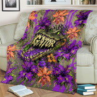 Florida Gator Wild Airboat Blanket Tropical Hibiscus Floral Graffiti Paint Splatter Art