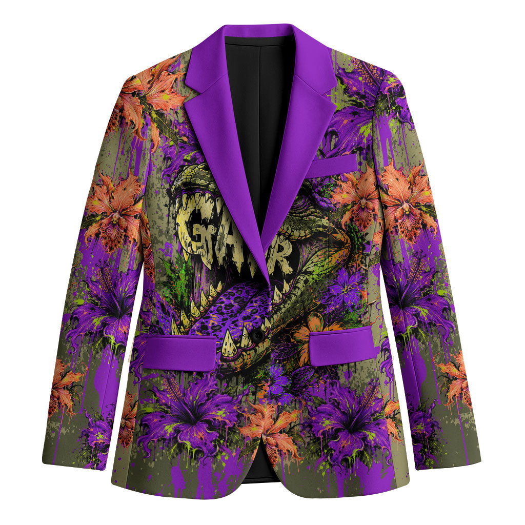 Florida Gator Wild Airboat Blazer Tropical Hibiscus Floral Graffiti Paint Splatter Art