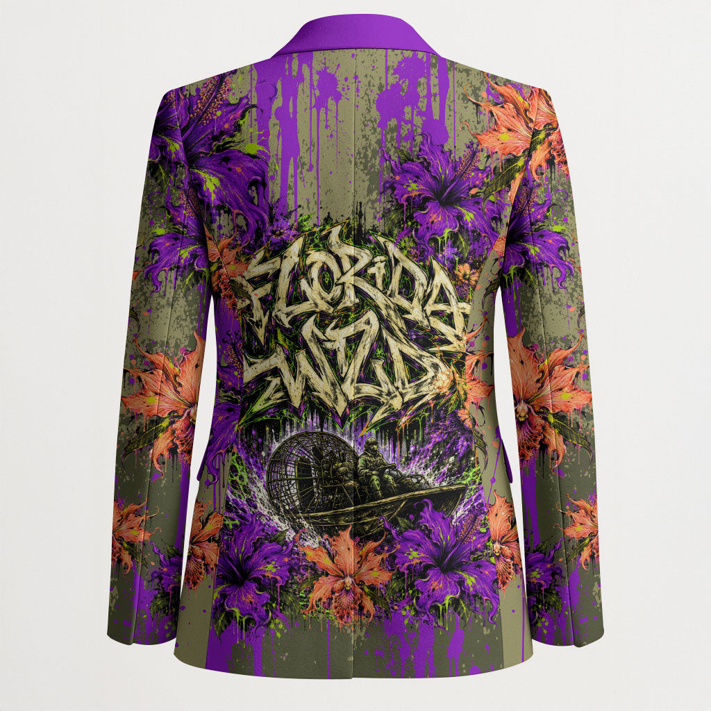Florida Gator Wild Airboat Blazer Tropical Hibiscus Floral Graffiti Paint Splatter Art
