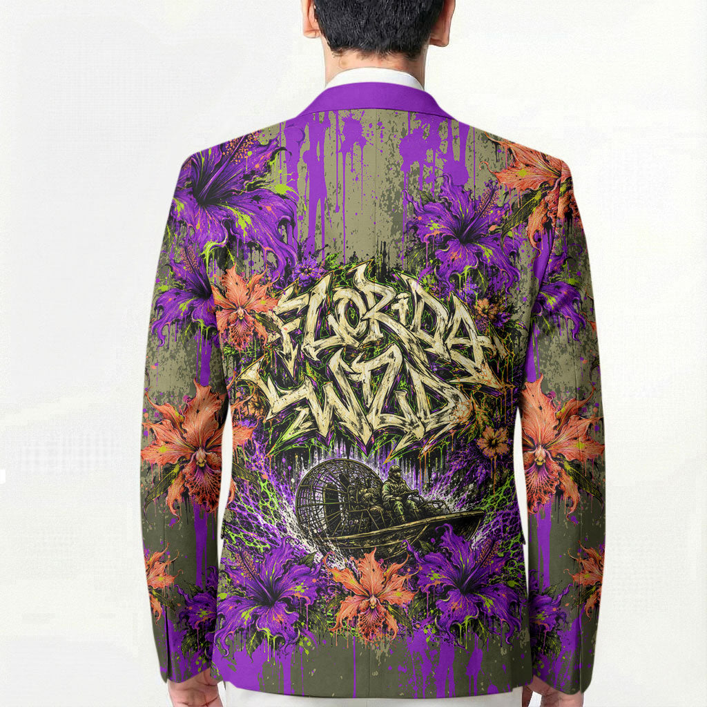 Florida Gator Wild Airboat Blazer Tropical Hibiscus Floral Graffiti Paint Splatter Art