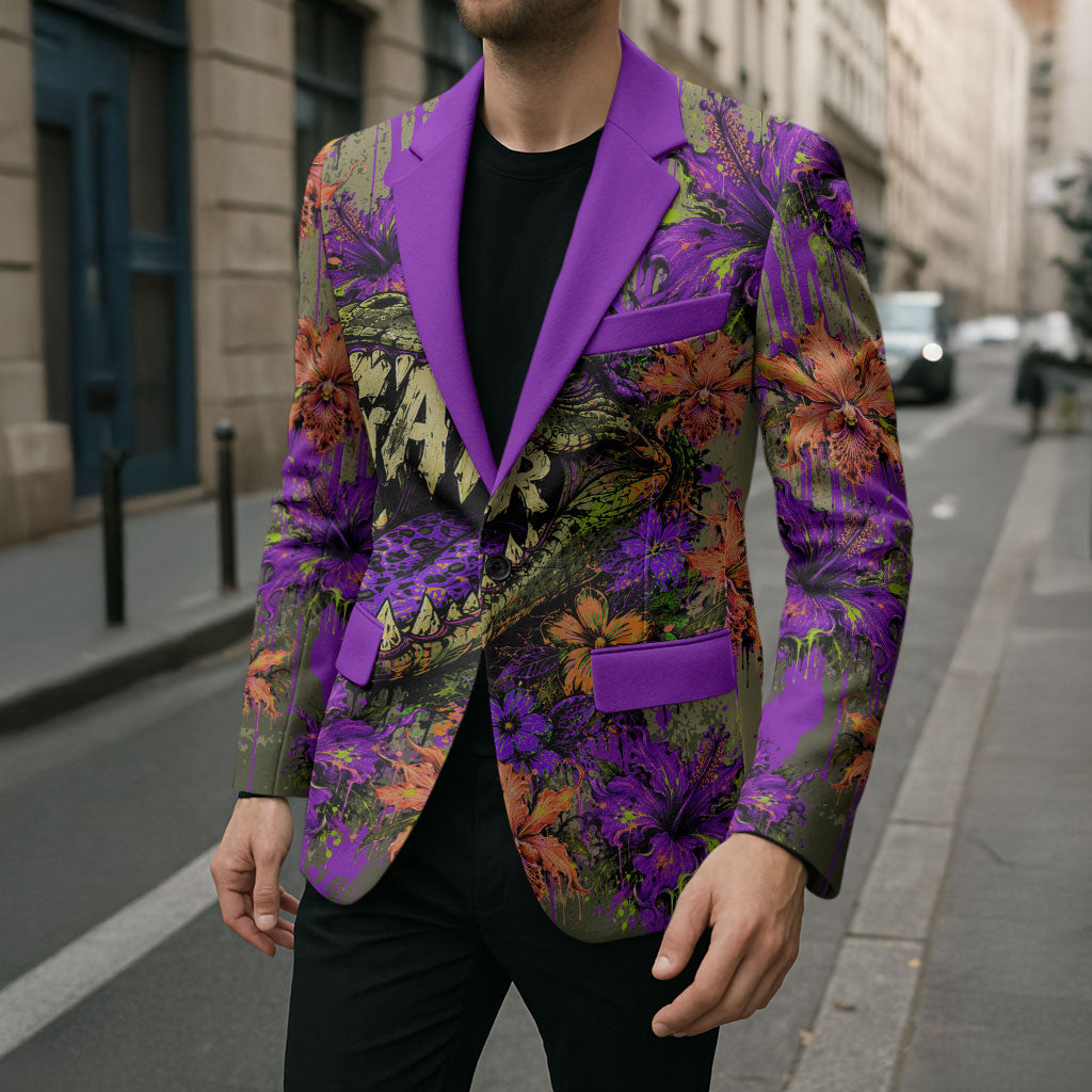 Florida Gator Wild Airboat Blazer Tropical Hibiscus Floral Graffiti Paint Splatter Art
