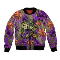 Florida Gator Wild Airboat Bomber Jacket Tropical Hibiscus Floral Graffiti Paint Splatter Art