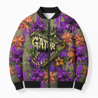 Florida Gator Wild Airboat Bomber Puffer Jacket Tropical Hibiscus Floral Graffiti Paint Splatter Art