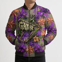 Florida Gator Wild Airboat Bomber Puffer Jacket Tropical Hibiscus Floral Graffiti Paint Splatter Art
