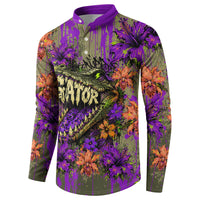 Florida Gator Wild Airboat Button Sweatshirt Tropical Hibiscus Floral Graffiti Paint Splatter Art