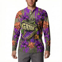 Florida Gator Wild Airboat Button Sweatshirt Tropical Hibiscus Floral Graffiti Paint Splatter Art
