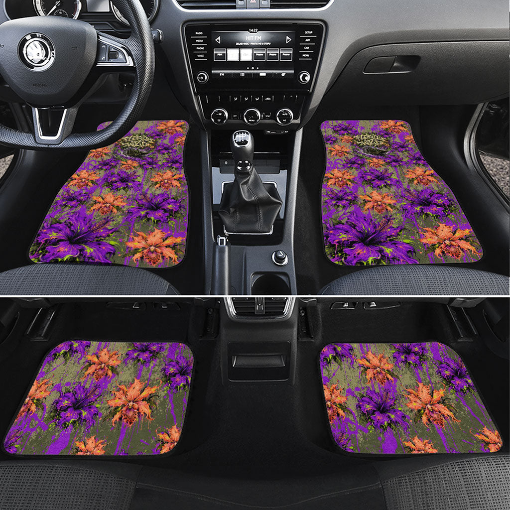 Florida Gator Wild Airboat Car Mats Tropical Hibiscus Floral Graffiti Paint Splatter Art
