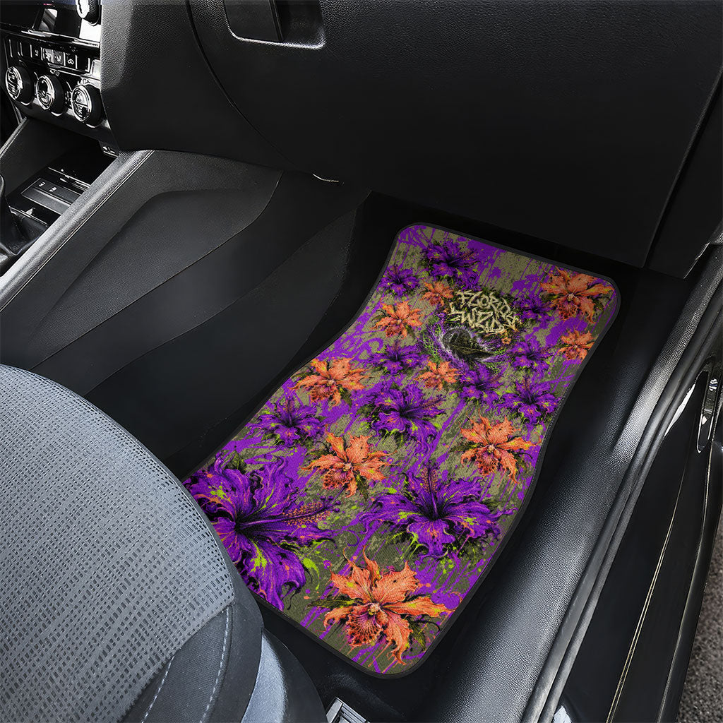 Florida Gator Wild Airboat Car Mats Tropical Hibiscus Floral Graffiti Paint Splatter Art