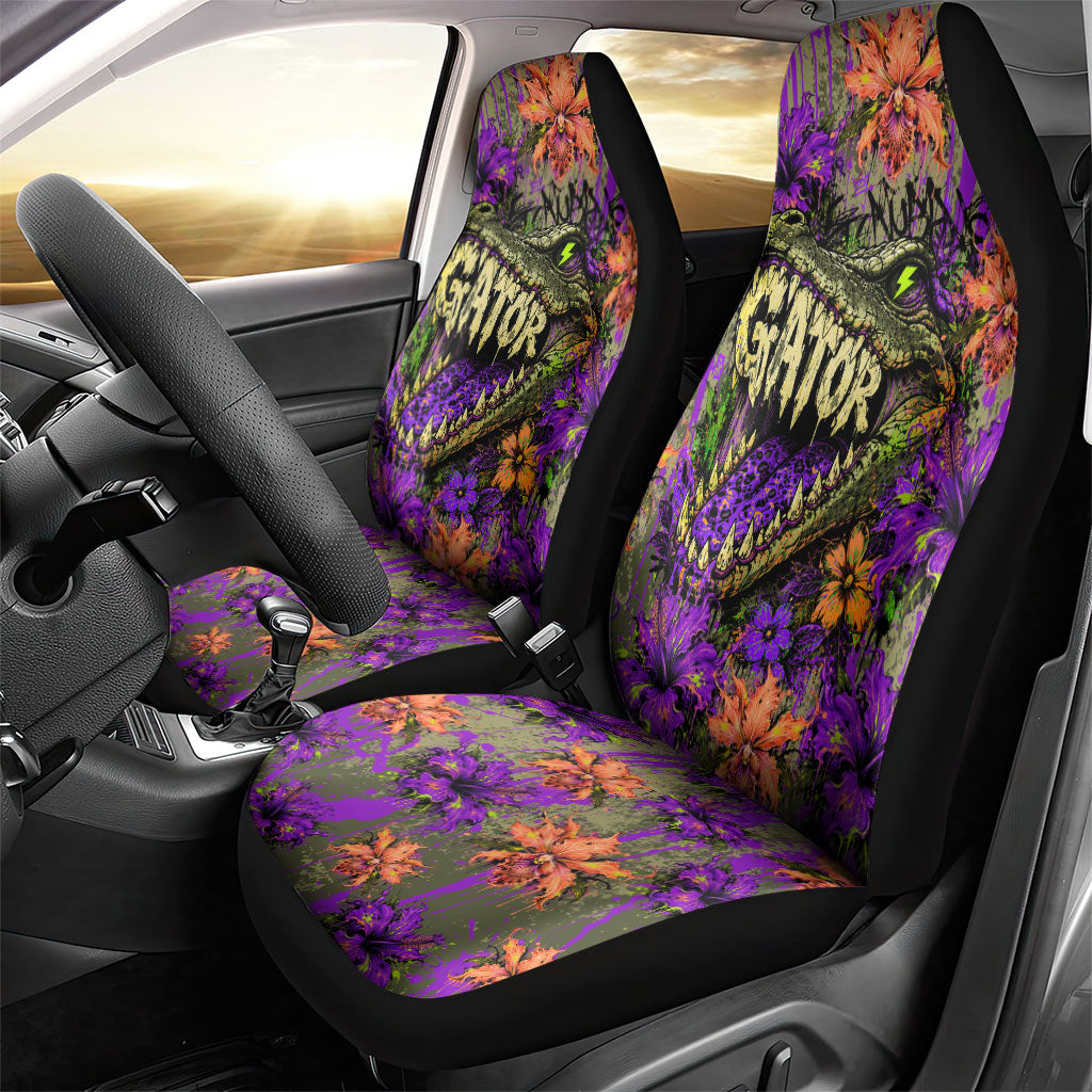 Florida Gator Wild Airboat Car Seat Cover Tropical Hibiscus Floral Graffiti Paint Splatter Art