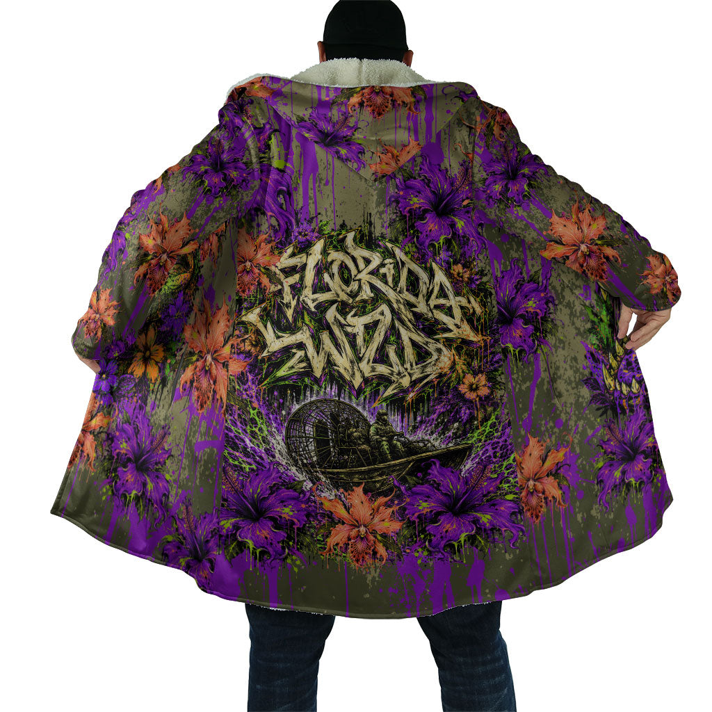 Florida Gator Wild Airboat Cloak Tropical Hibiscus Floral Graffiti Paint Splatter Art