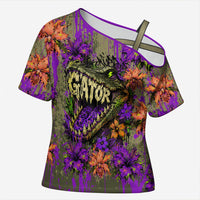 Florida Gator Wild Airboat Cross Shoulder Shirt Tropical Hibiscus Floral Graffiti Paint Splatter Art