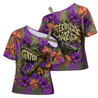 Florida Gator Wild Airboat Cross Shoulder Shirt Tropical Hibiscus Floral Graffiti Paint Splatter Art