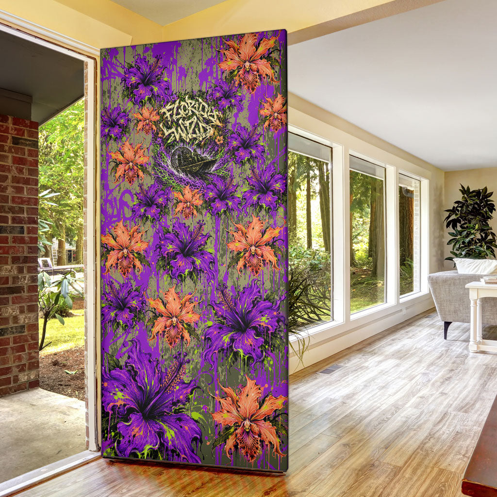 Florida Gator Wild Airboat Door Cover Tropical Hibiscus Floral Graffiti Paint Splatter Art