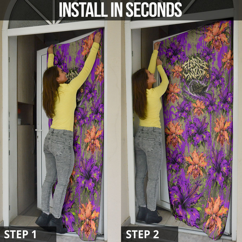 Florida Gator Wild Airboat Door Cover Tropical Hibiscus Floral Graffiti Paint Splatter Art