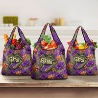 Florida Gator Wild Airboat Grocery Bag Tropical Hibiscus Floral Graffiti Paint Splatter Art