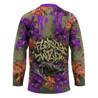 Florida Gator Wild Airboat Hockey Jersey Tropical Hibiscus Floral Graffiti Paint Splatter Art